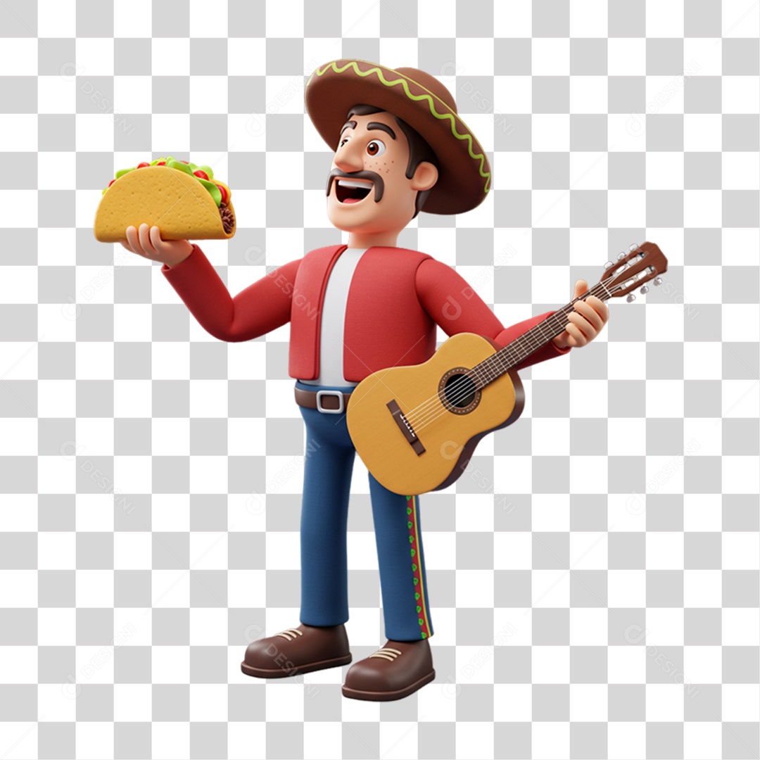 Personagem Homem Mexicano com Comidas Típicas da Região PNG Transparente
