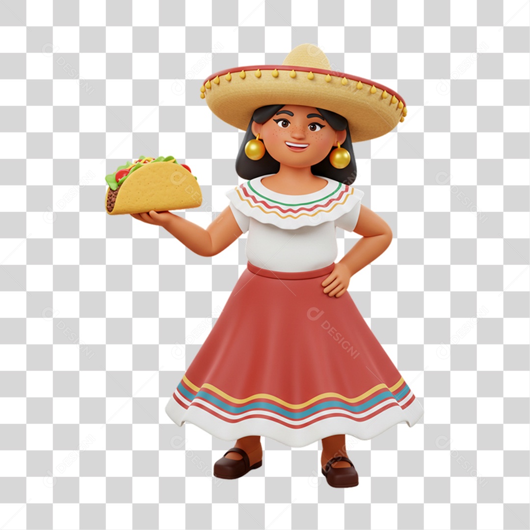 Personagem Mulher Mexicana com Comidas Típicas da Região PNG Transparente