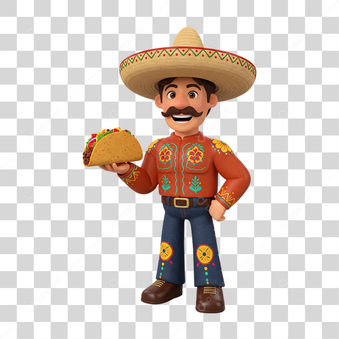 Personagem Homem Mexicano com Comidas Típicas da Região PNG Transparente