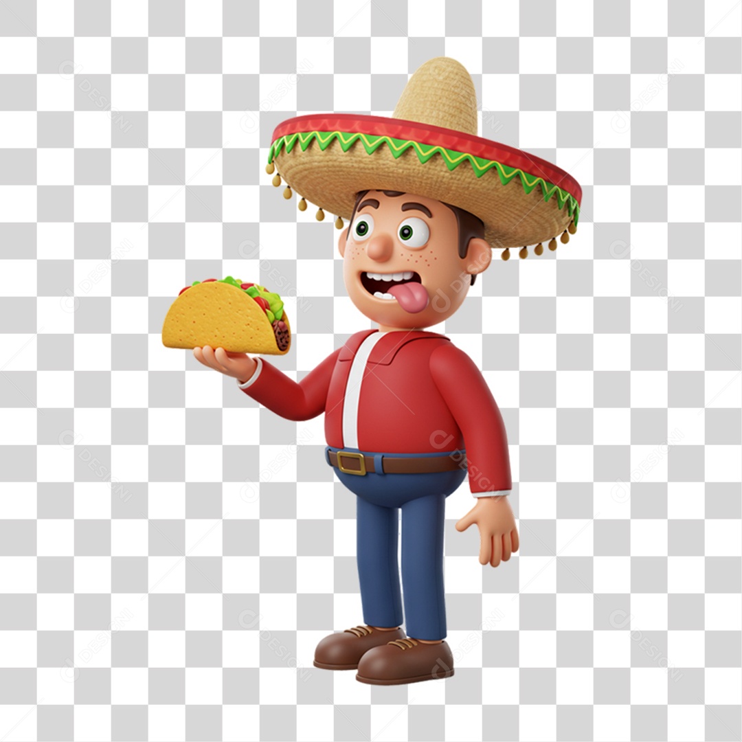 Personagem Homem Mexicano com Comidas Típicas da Região PNG Transparente