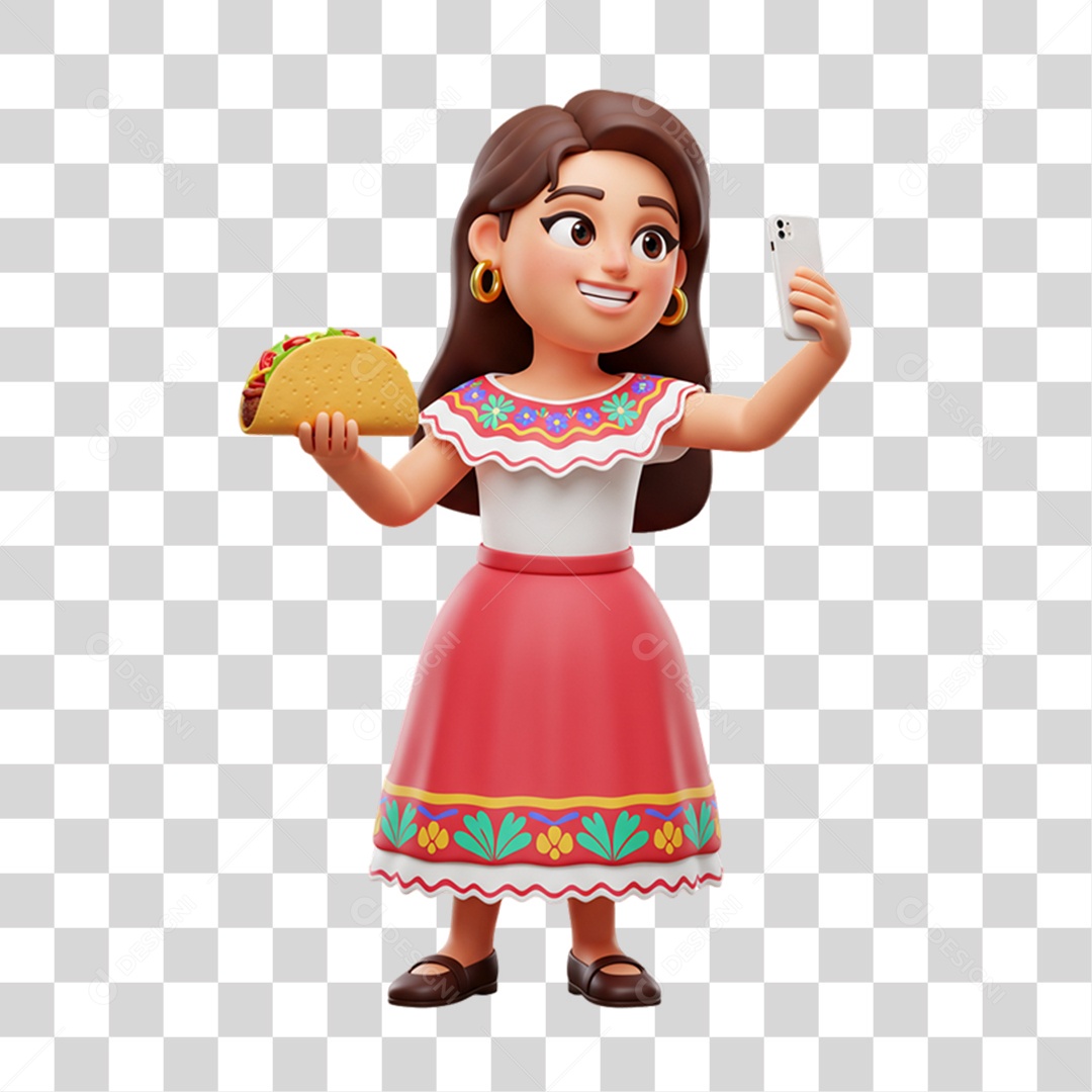 Personagem Mulher Mexicana com Comidas Típicas da Região PNG Transparente