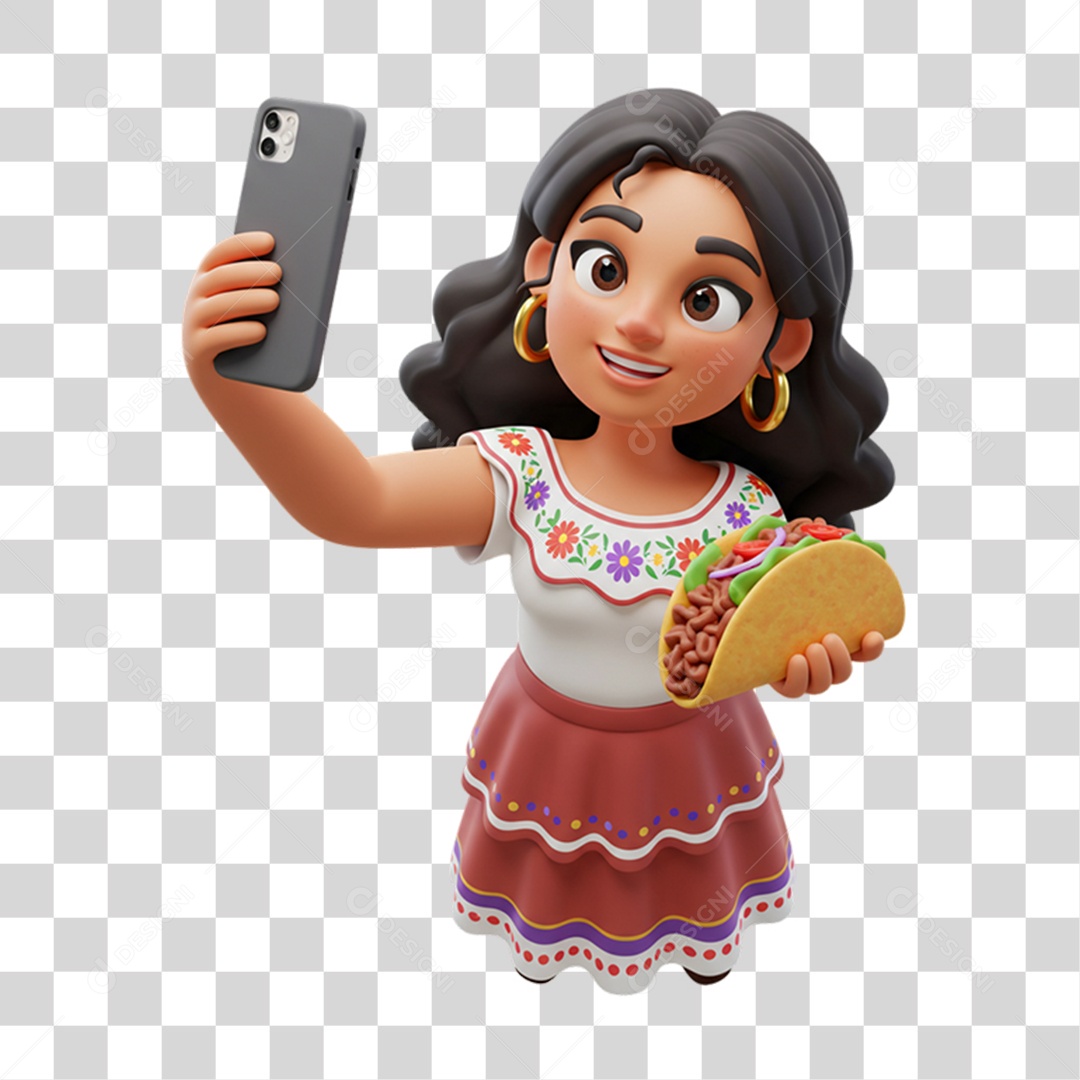 Personagem Mulher Mexicana com Comidas Típicas da Região PNG Transparente
