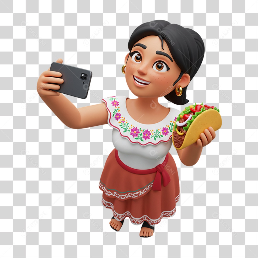 Personagem Mulher Mexicana com Comidas Típicas da Região PNG Transparente