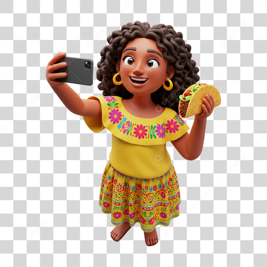 Personagem Mulher Mexicana com Comidas Típicas da Região PNG Transparente