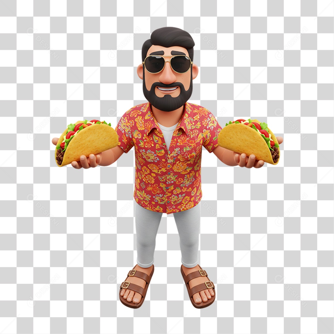 Personagem Homem Mexicano com Comidas Típicas da Região PNG Transparente