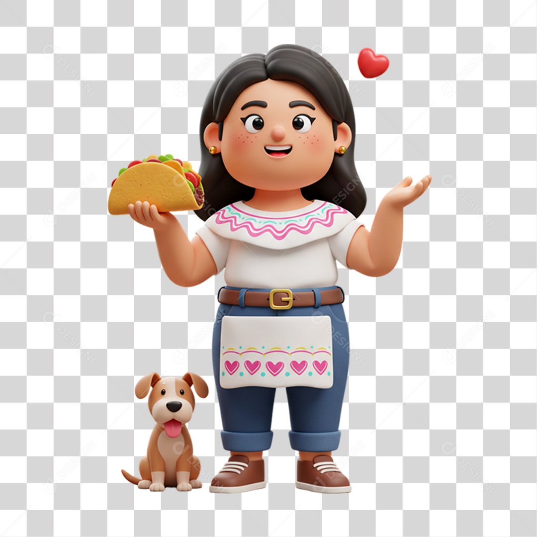 Personagem Mulher Mexicana com Comidas Típicas da Região PNG Transparente
