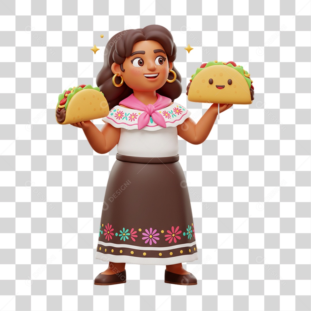 Personagem Mulher Mexicana com Comidas Típicas da Região PNG Transparente