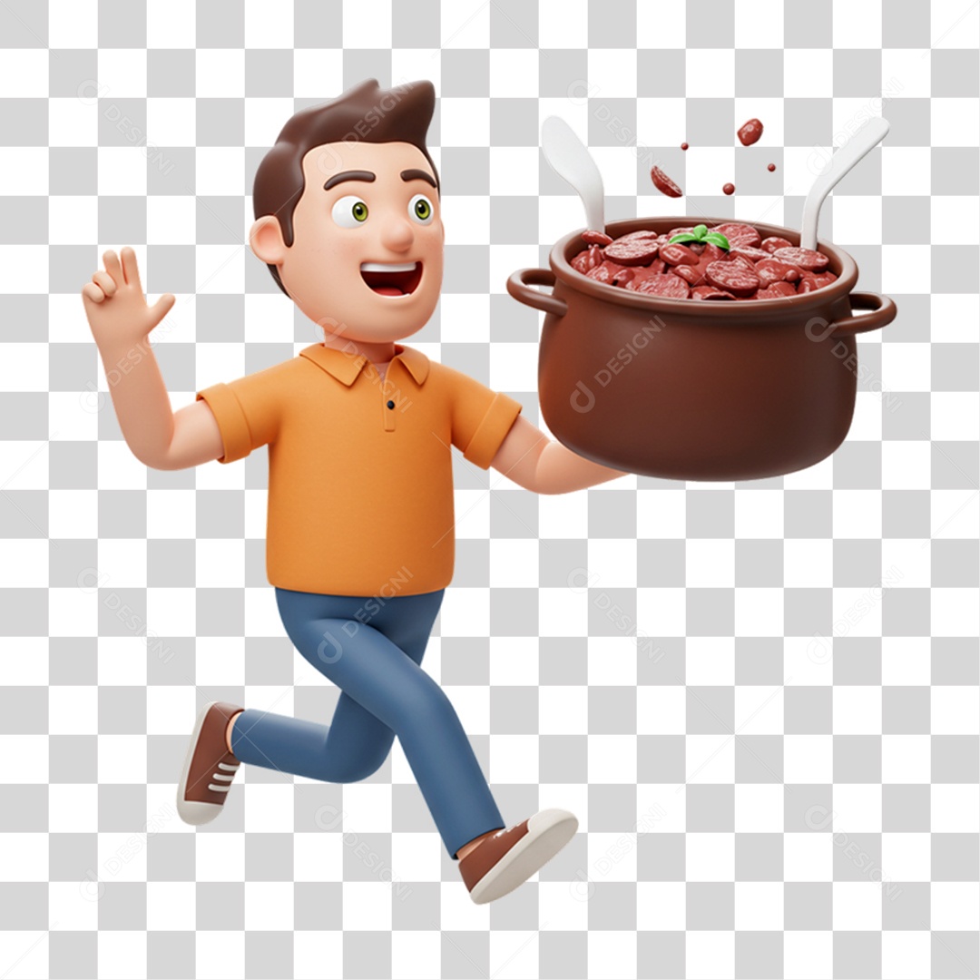 Personagem Homem com Panela de Feijoada PNG Transparente