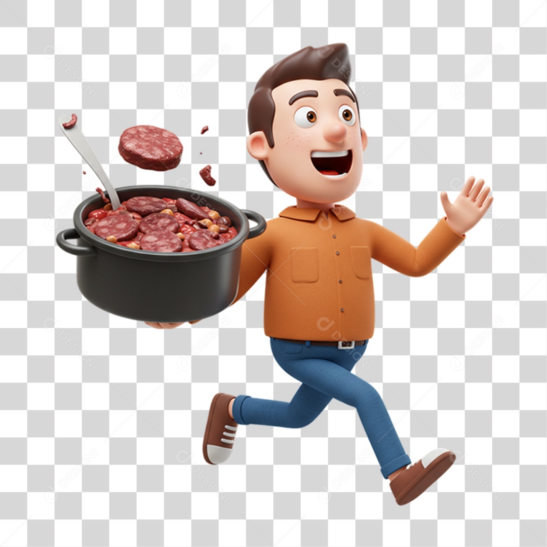 Personagem Homem com Panela de Feijoada PNG Transparente