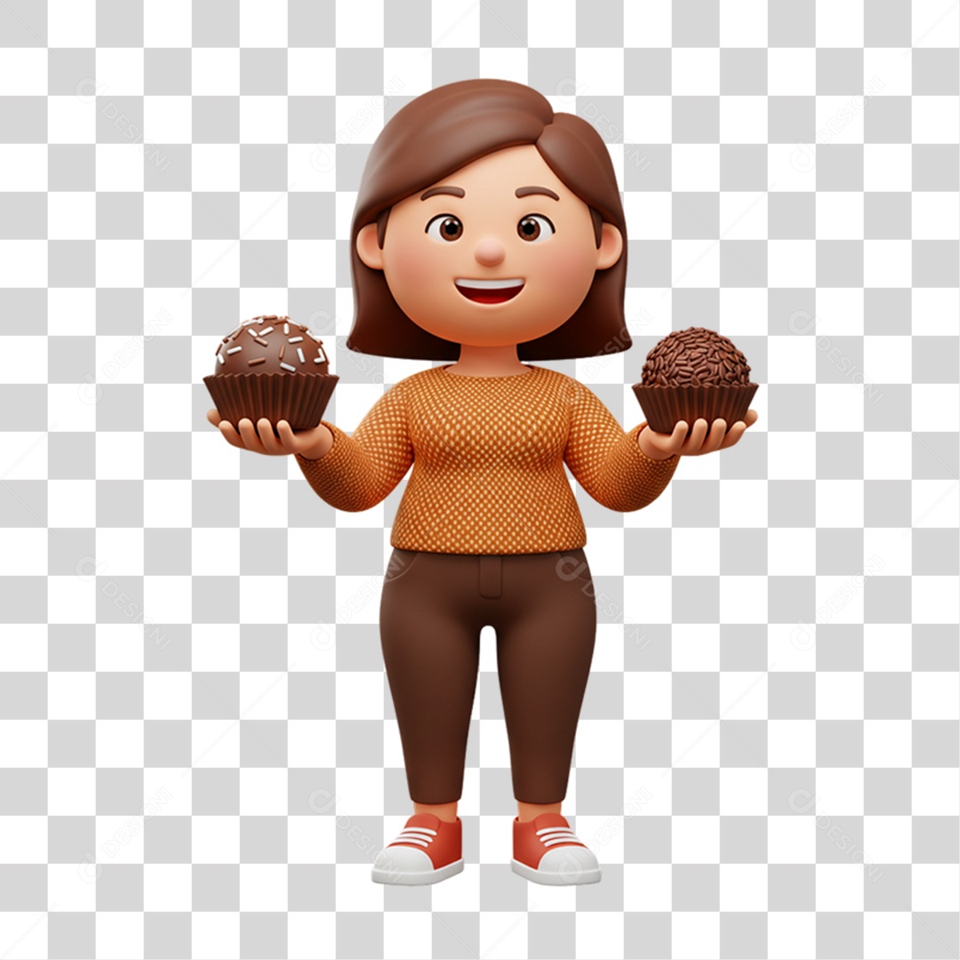 Mulher com Brigadeiro nas Mãos PNG Transparente