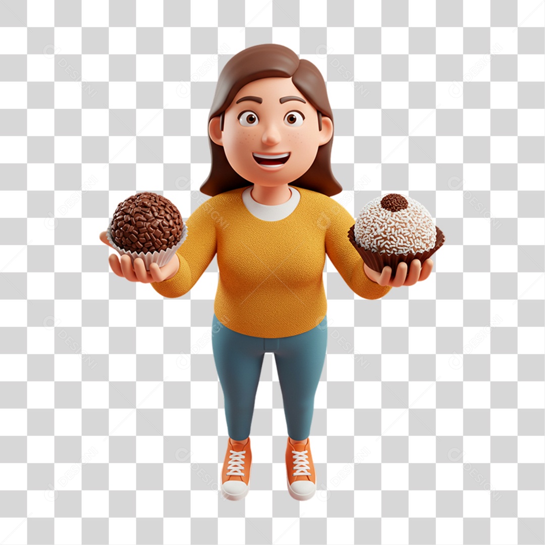 Mulher com Brigadeiros nas Mãos PNG Transparente