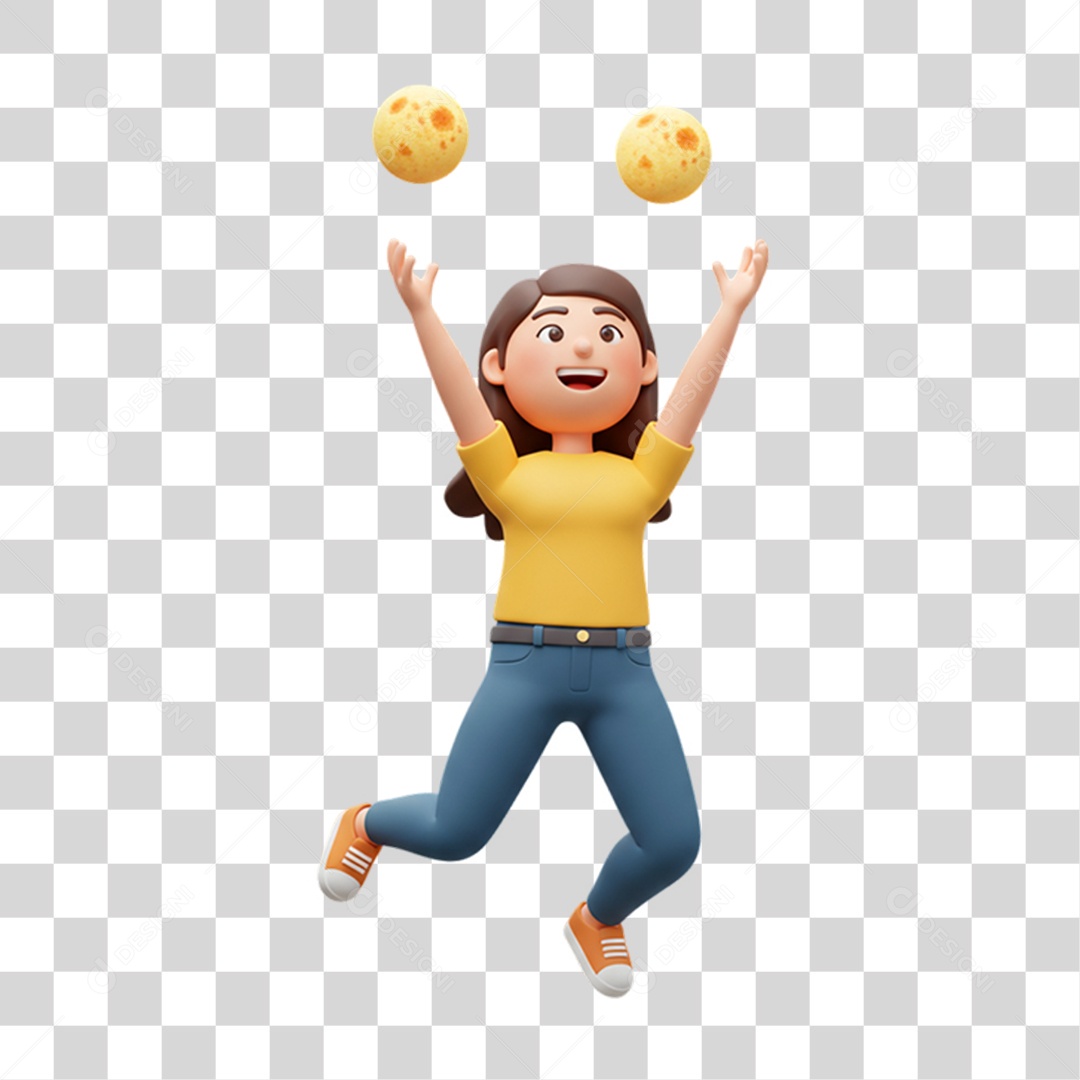 Personagem Mulher Alegre Pulando PNG Transparente