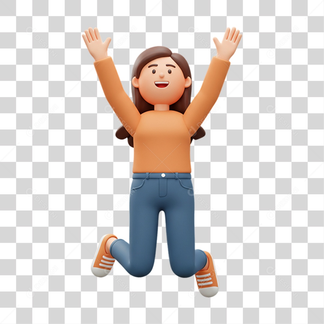 Personagem Mulher Alegre Pulando PNG Transparente