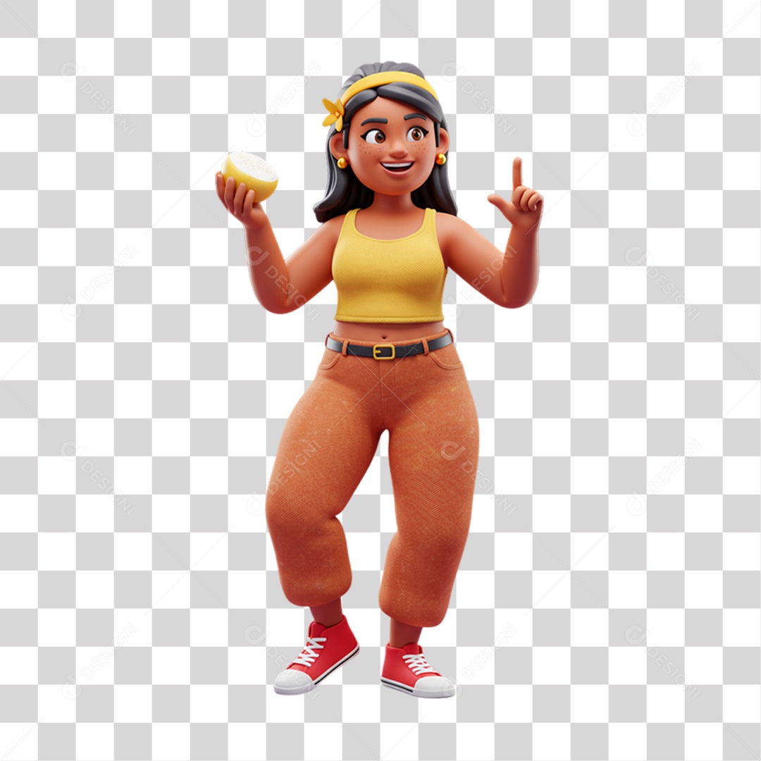 Personagem Mulher com Fruta nas Mãos PNG Transparente