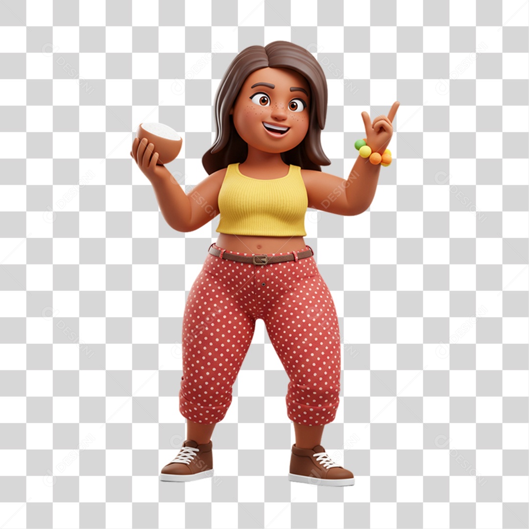 Personagem Mulher com Fruta nas Mãos PNG Transparente