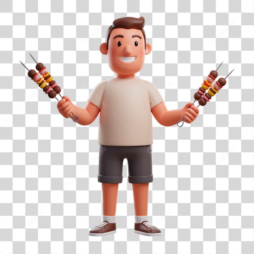 Homem com Espetinho Espeto PNG Transparente