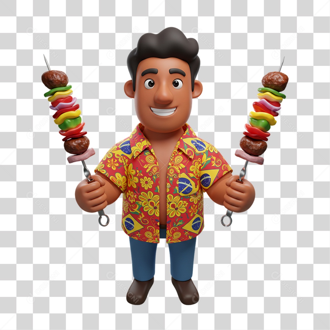 Homem com Espetinho Espeto PNG Transparente