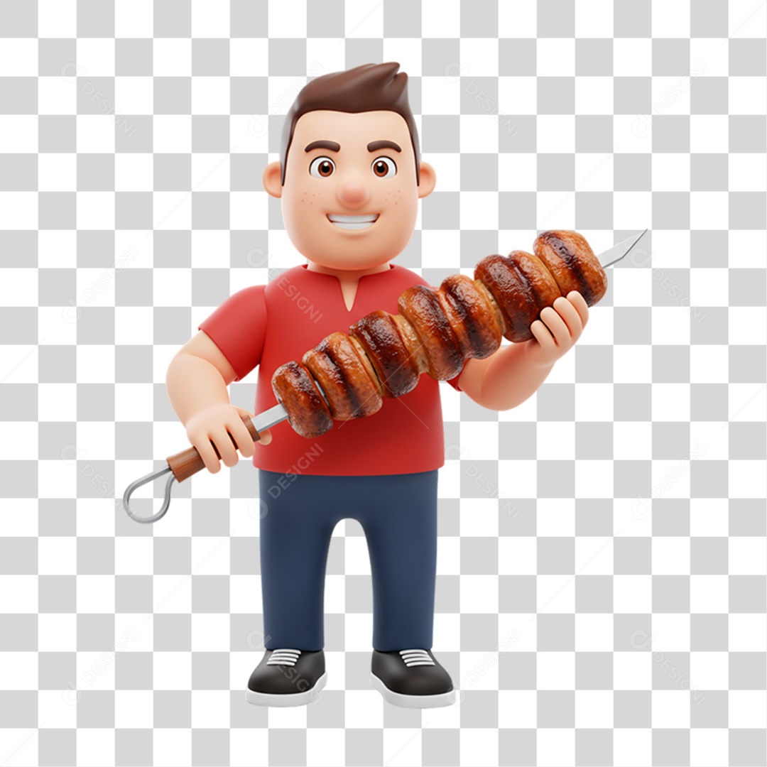 Homem com Espetinho Espeto PNG Transparente
