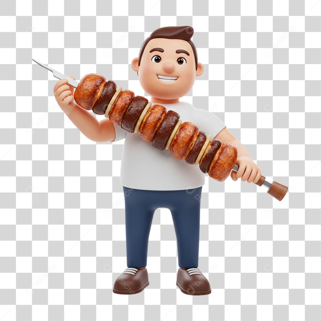 Homem com Espetinho Espeto PNG Transparente