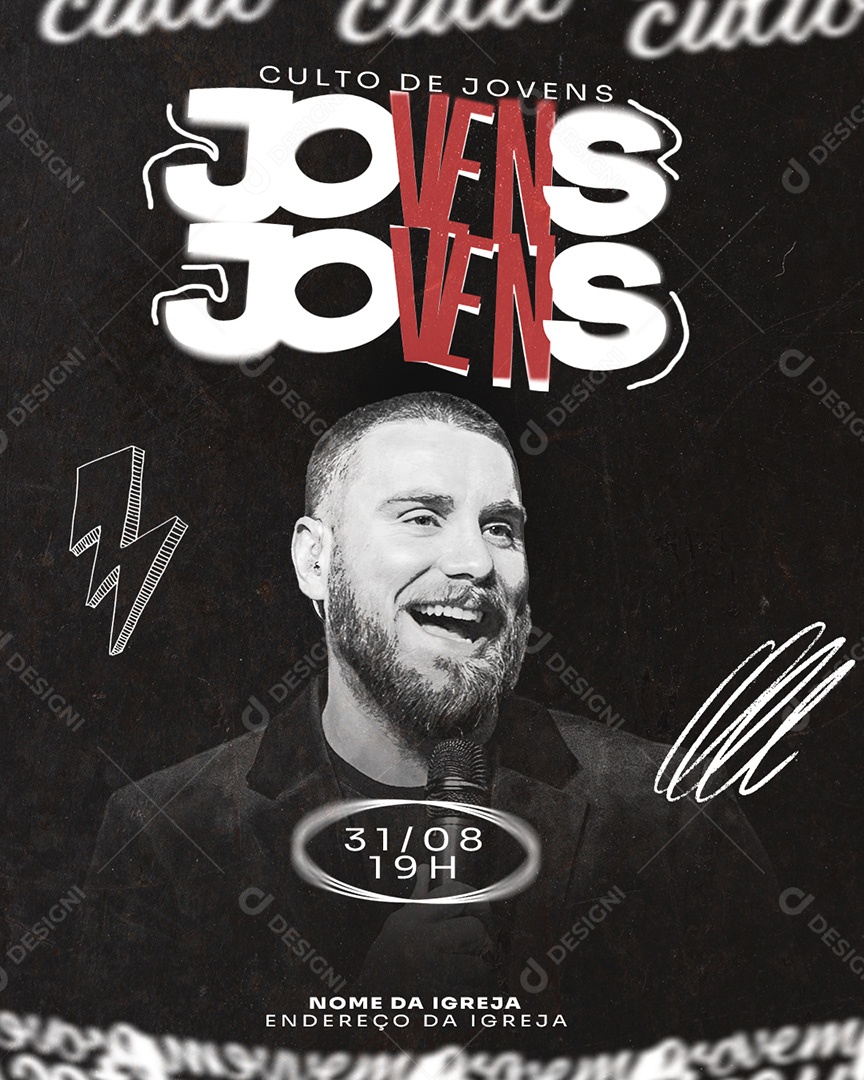 Feed Flyer Gospel Culto de Jovens Social Media PSD Editável
