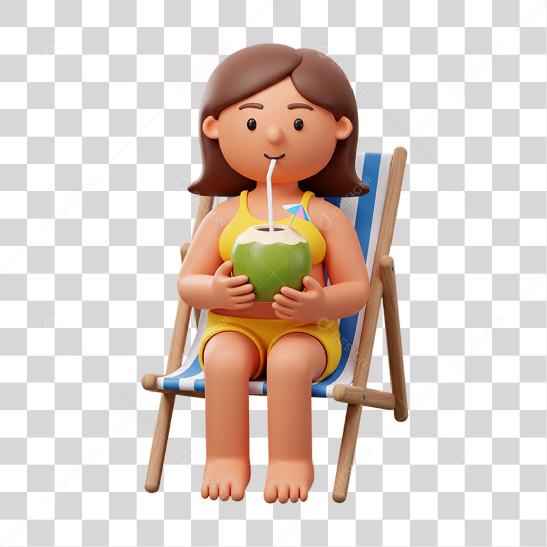 Woman Drinking Coconut Water at the Beach Transparent PNG