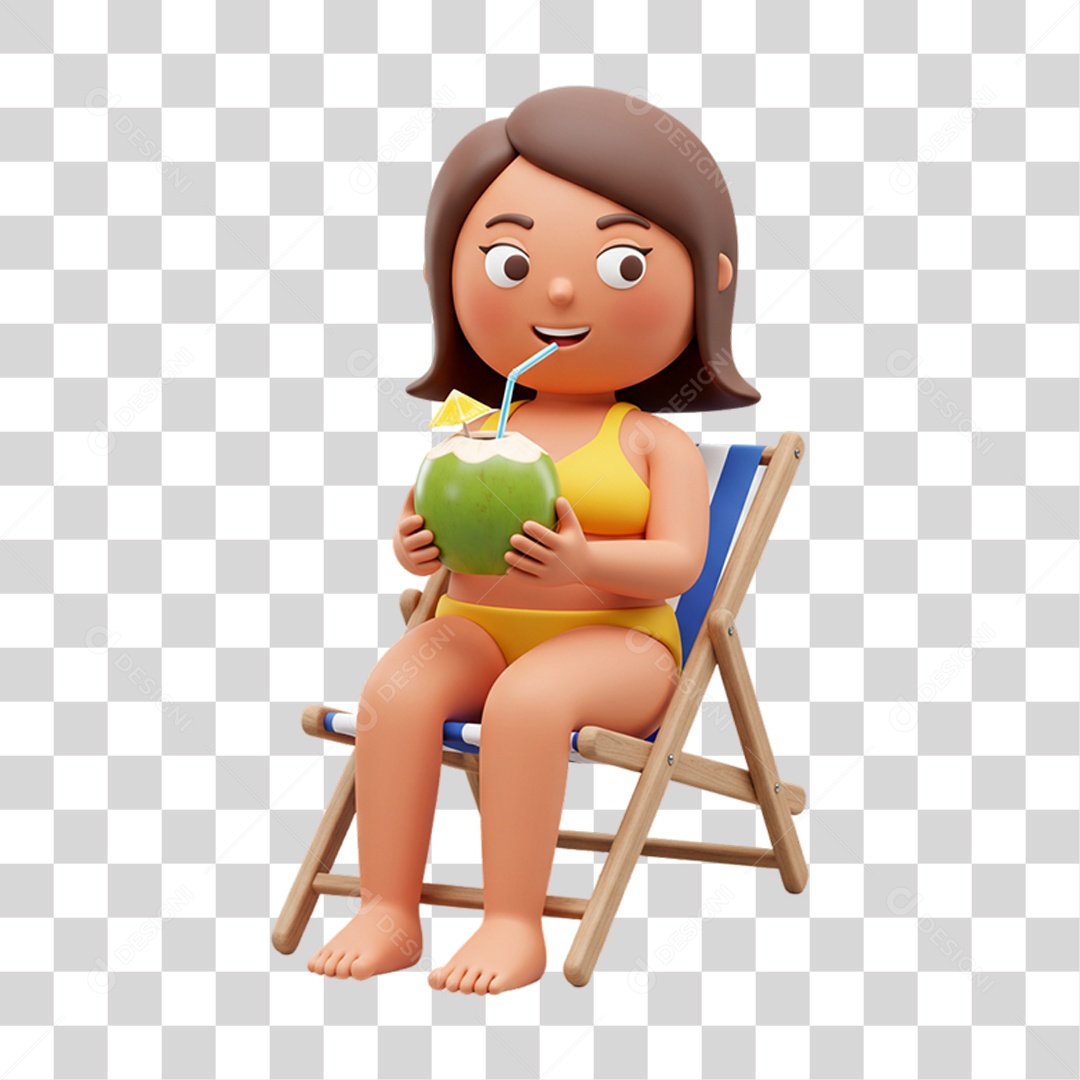 Woman Drinking Coconut Water at the Beach Transparent PNG