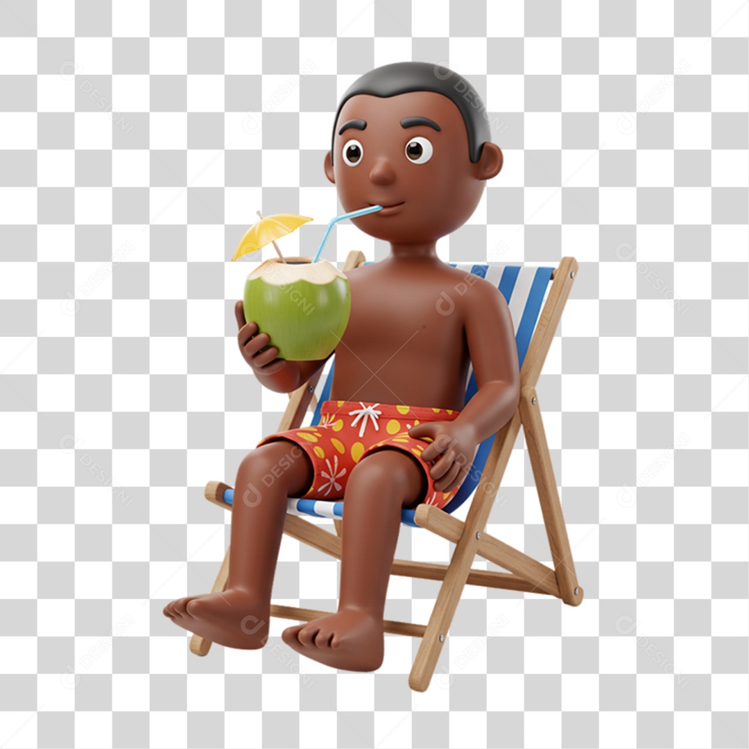 Homem Tomando Água de Coco em Praia PNG Transparente