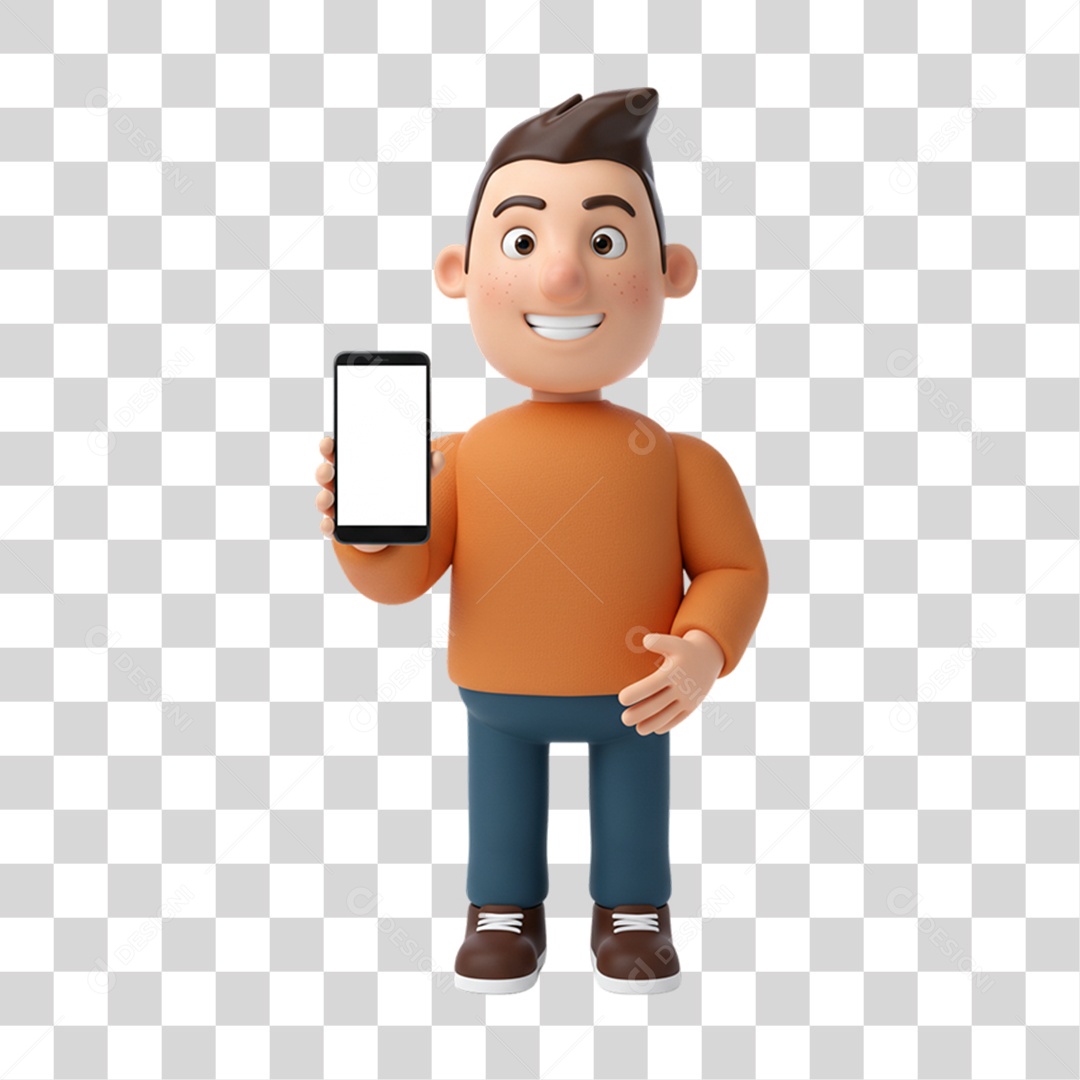 Personagem Homem com Celular nas Mãos PNG Transparente
