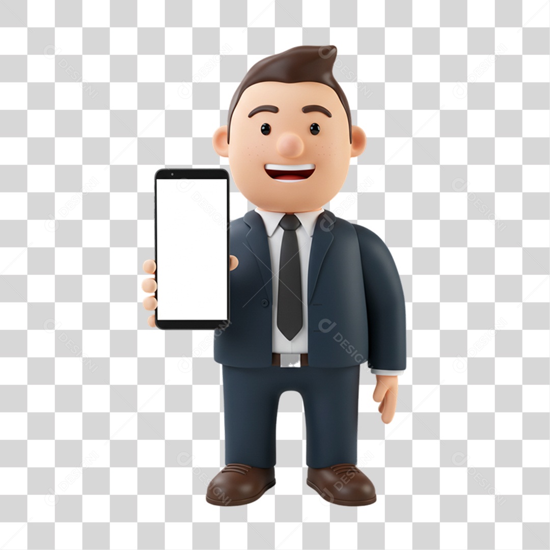 Personagem Homem de Terno com Celular nas Mãos PNG Transparente