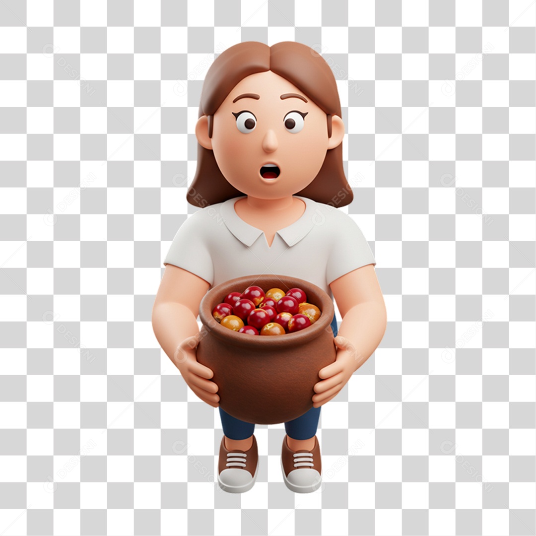 Personagem Mulher Mexicana com Frutas Típicas da Região PNG Transparente
