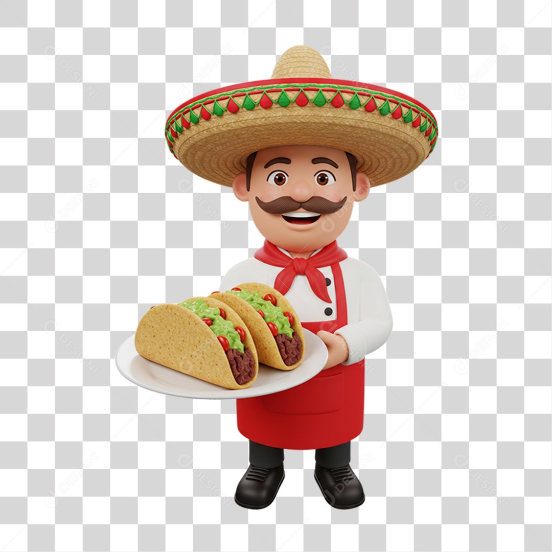 Personagem Homem Mexicano com Comidas Típicas da Região PNG Transparente