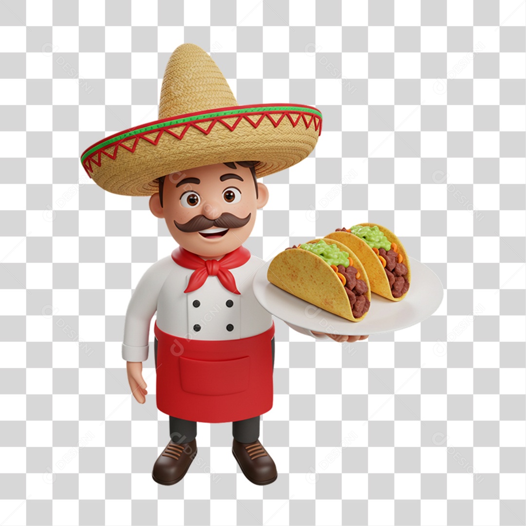 Personagem Homem Mexicano com Comidas Típicas da Região PNG Transparente