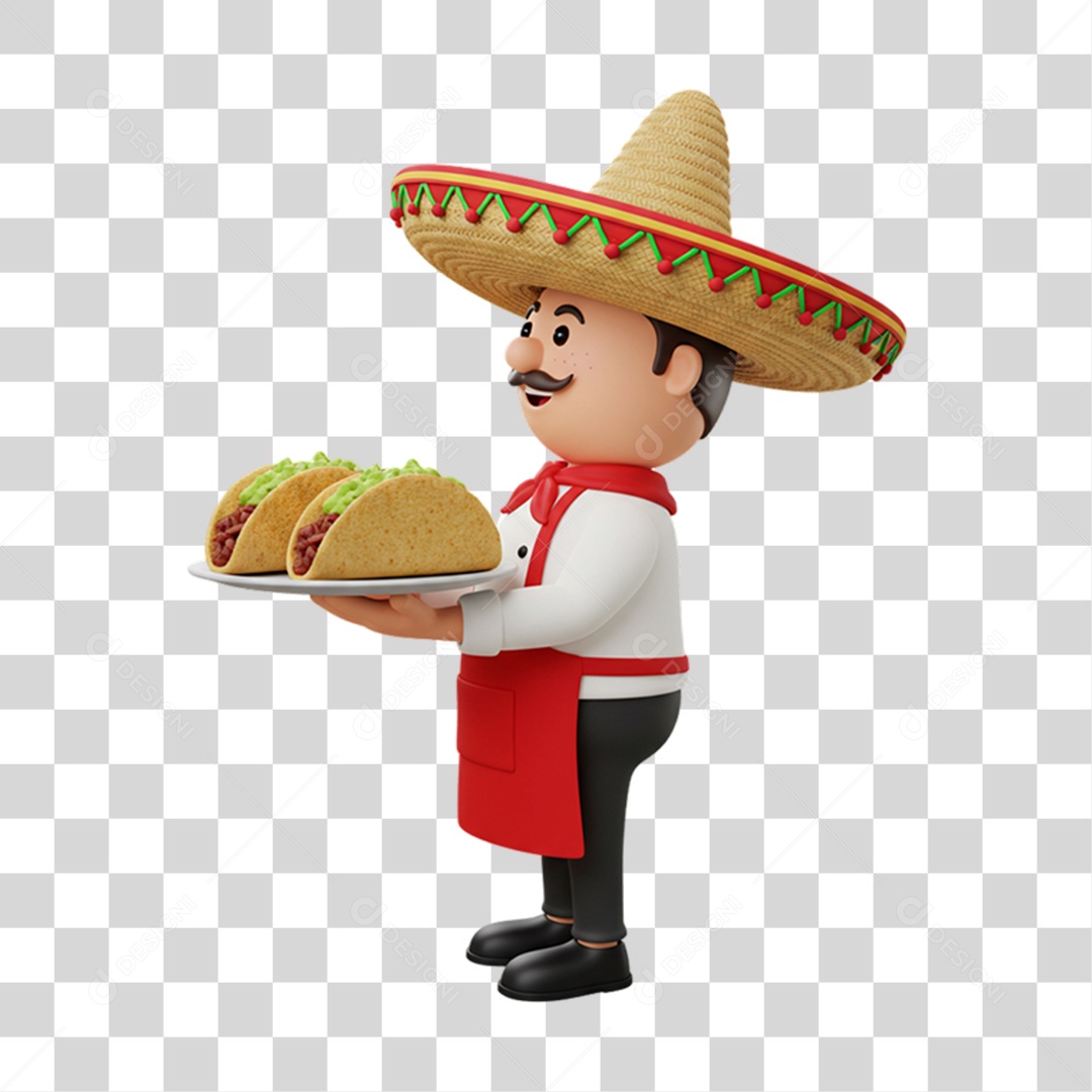 Personagem Homem Mexicano com Comidas Típicas da Região PNG Transparente