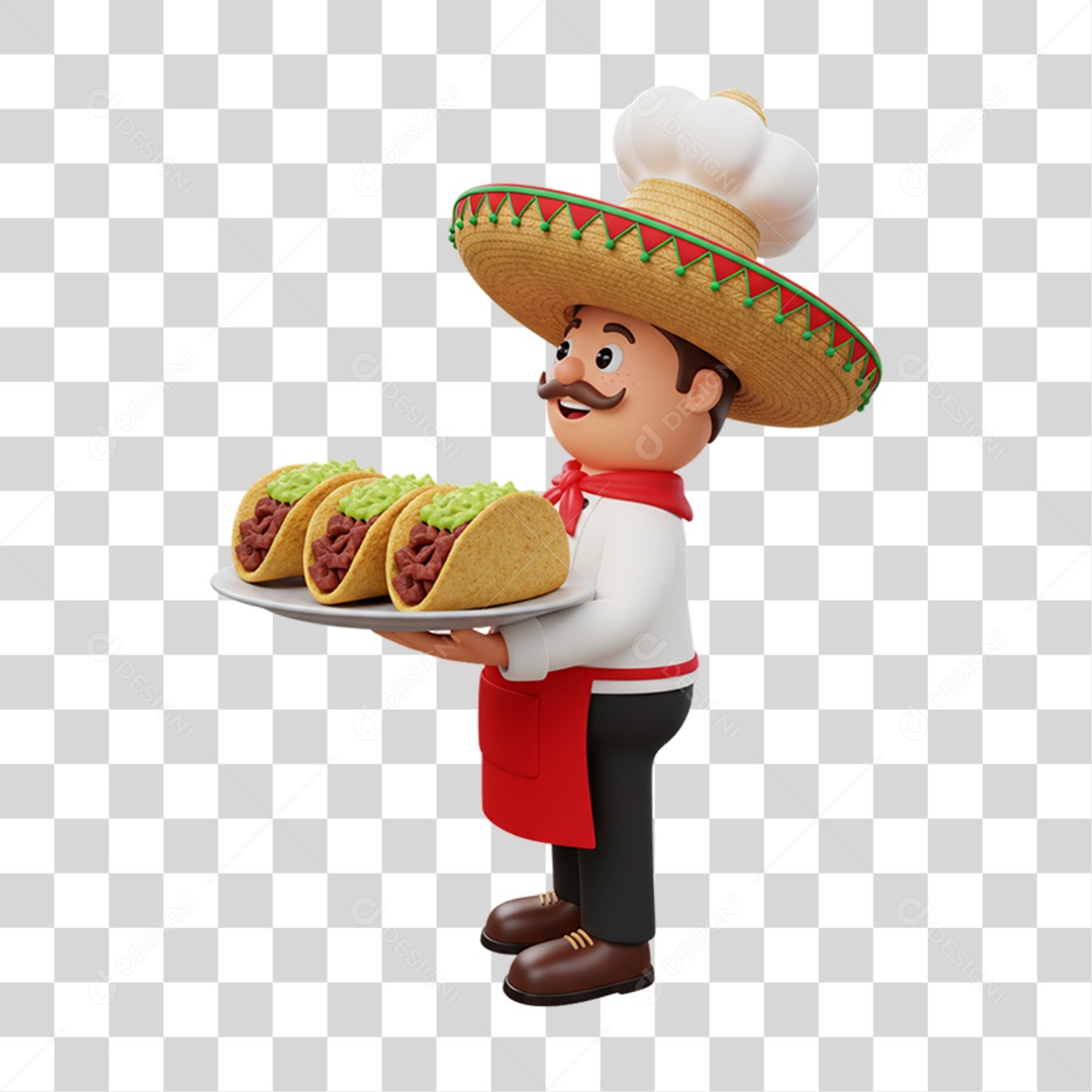 Personagem Homem Mexicano com Comidas Típicas da Região PNG Transparente