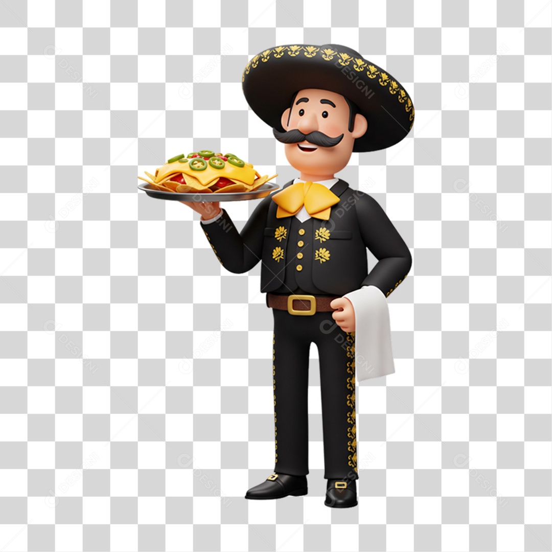 Personagem Homem Mexicano com Comidas Típicas da Região PNG Transparente
