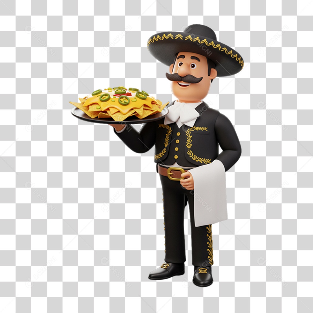 Personagem Homem Mexicano com Comidas Típicas da Região PNG Transparente