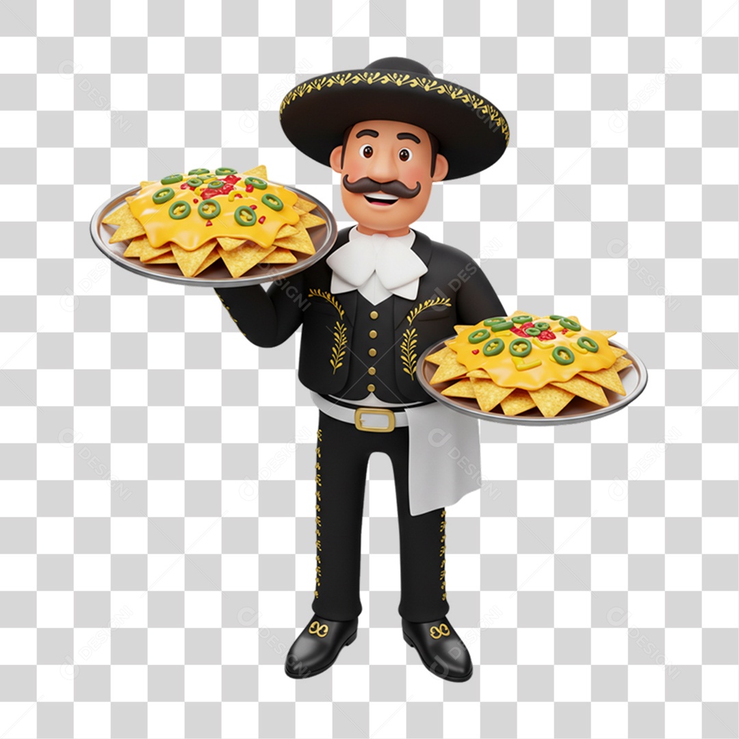 Personagem Homem Mexicano com Comidas Típicas da Região PNG Transparente