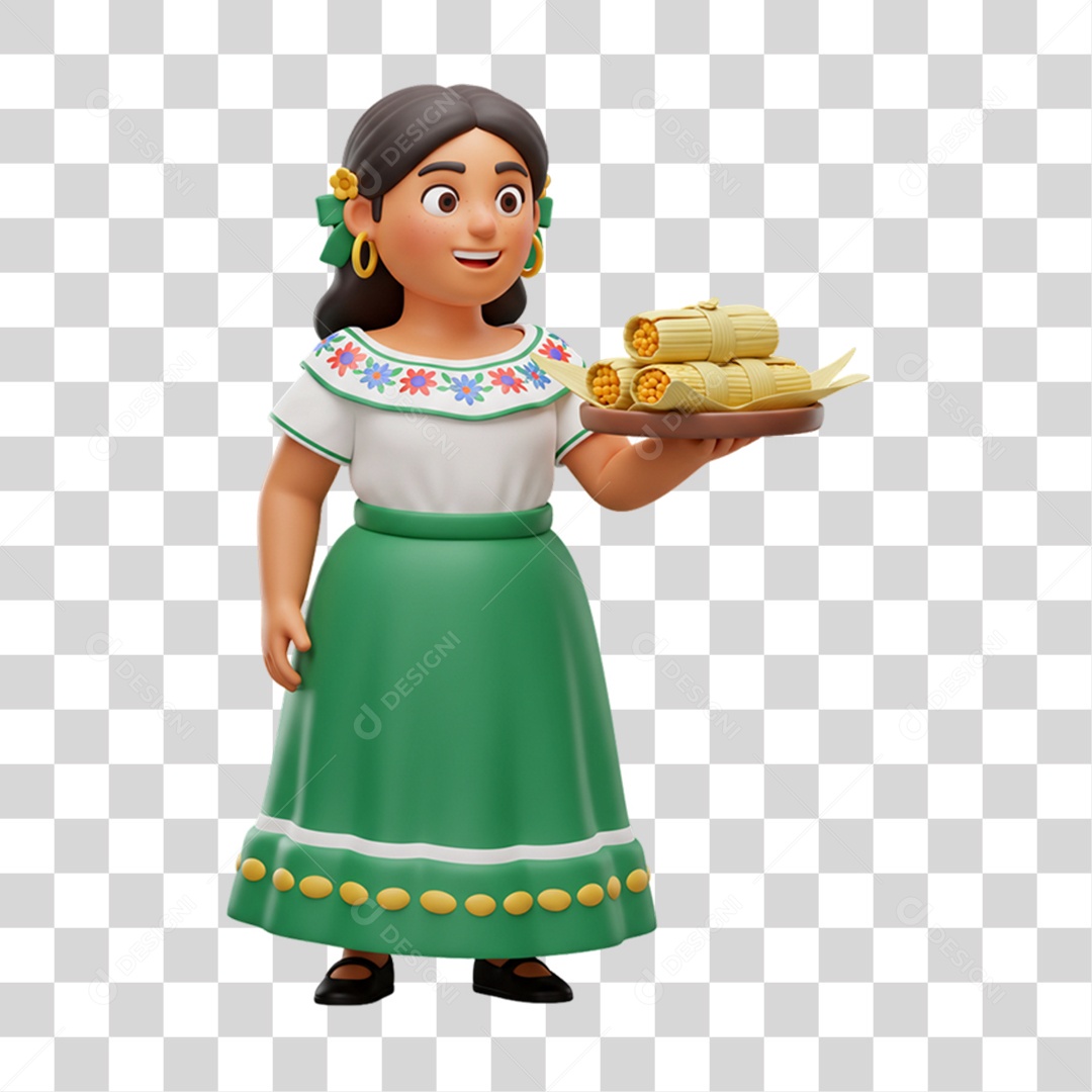 Personagem Mulher Mexicana com Comidas Típicas da Região PNG Transparente