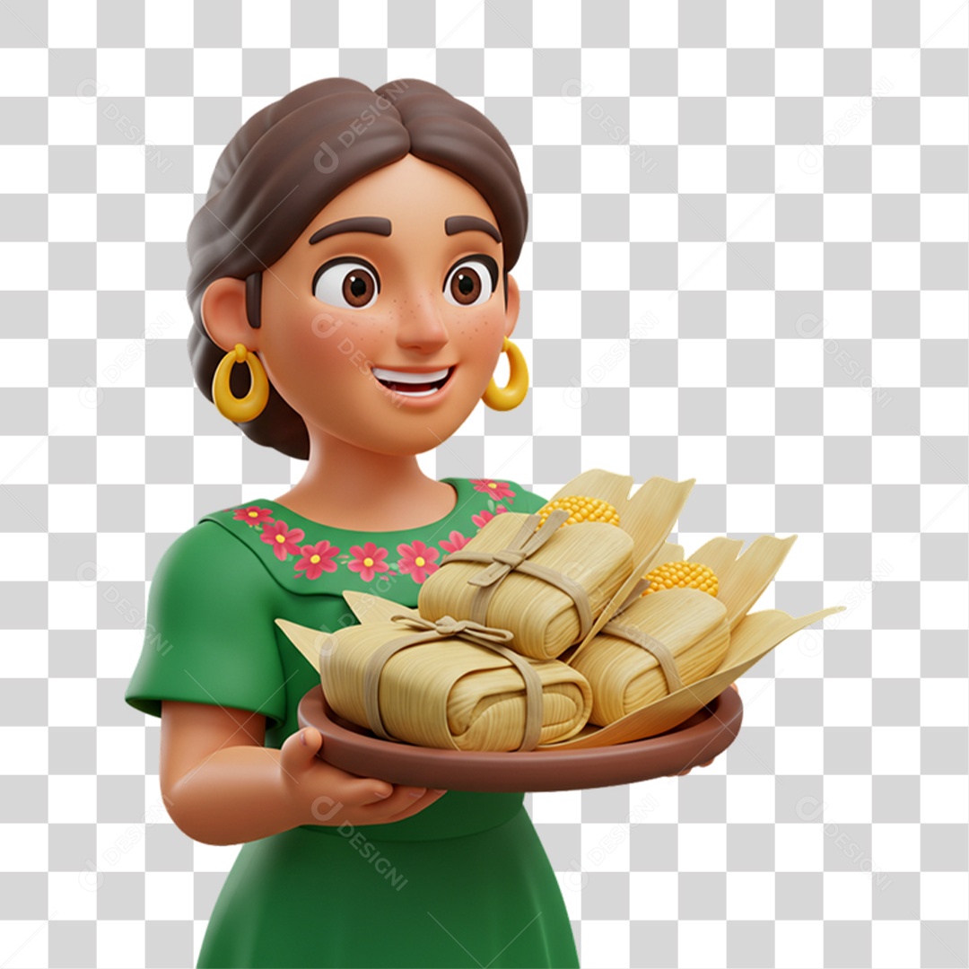 Personagem Mulher Mexicana com Comidas Típicas da Região PNG Transparente