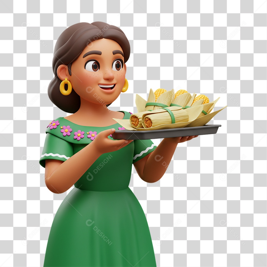 Personagem Mulher Mexicana com Comidas Típicas da Região PNG Transparente