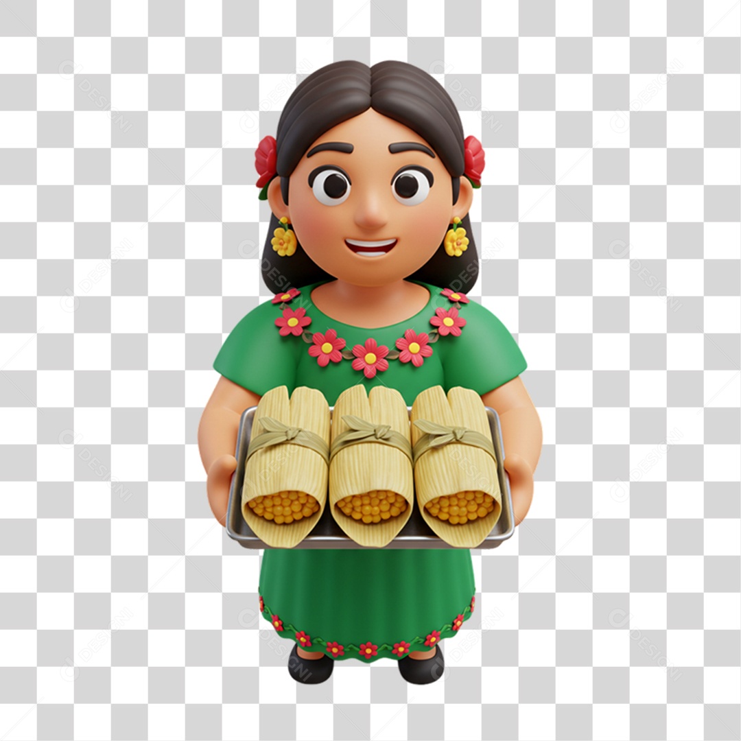 Personagem Mulher Mexicana com Comidas Típicas da Região PNG Transparente