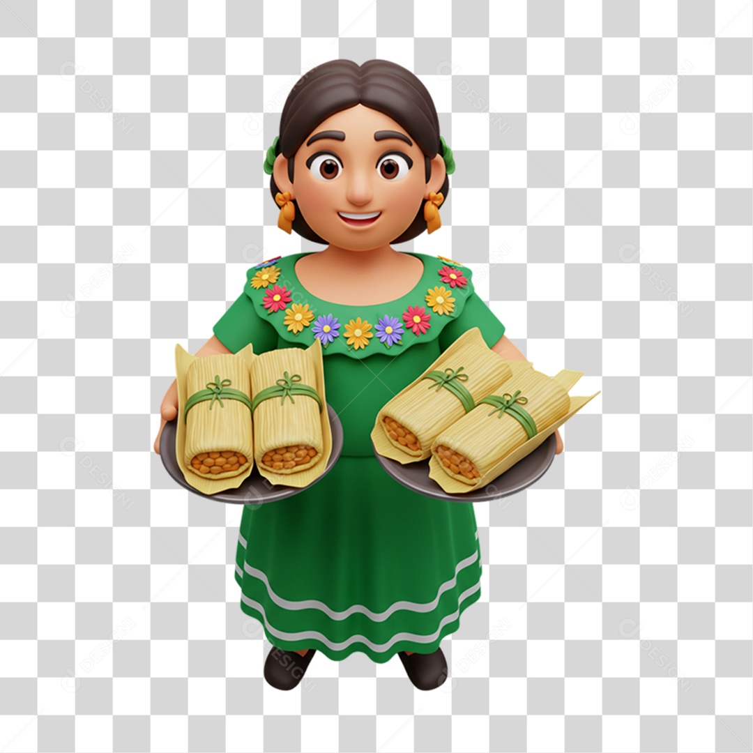 Personagem Mulher Mexicana com Comidas Típicas da Região PNG Transparente
