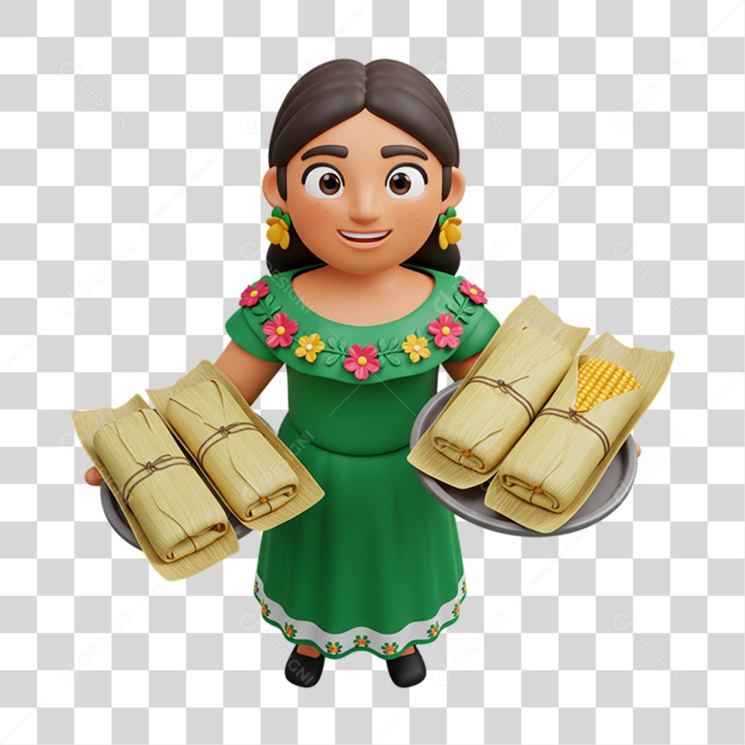 Personagem Mulher Mexicana com Comidas Típicas da Região PNG Transparente