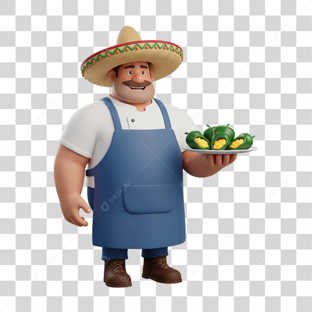 Personagem Homem Mexicano com Comidas Típicas da Região PNG Transparente