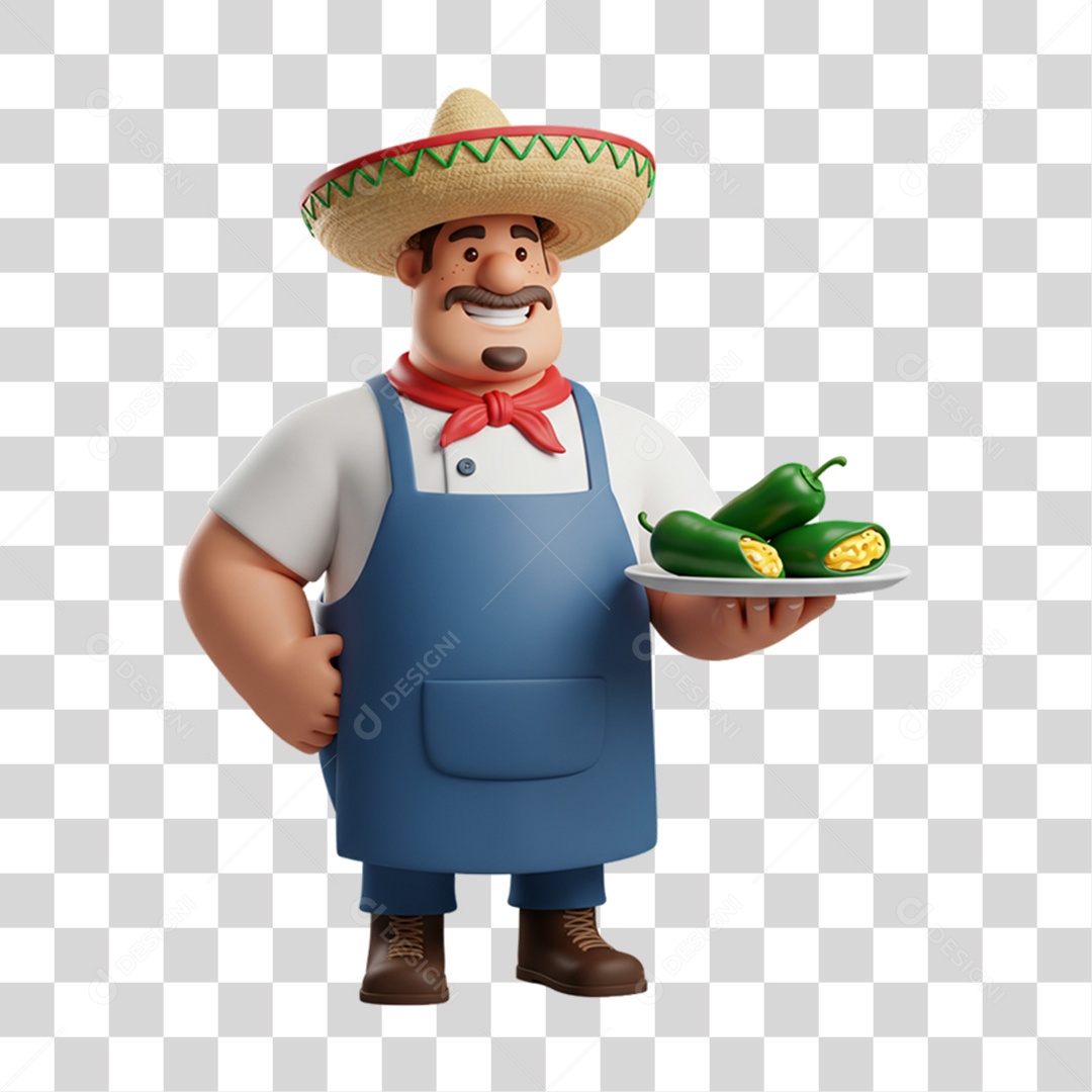 Personagem Homem Mexicano com Comidas Típicas da Região PNG Transparente