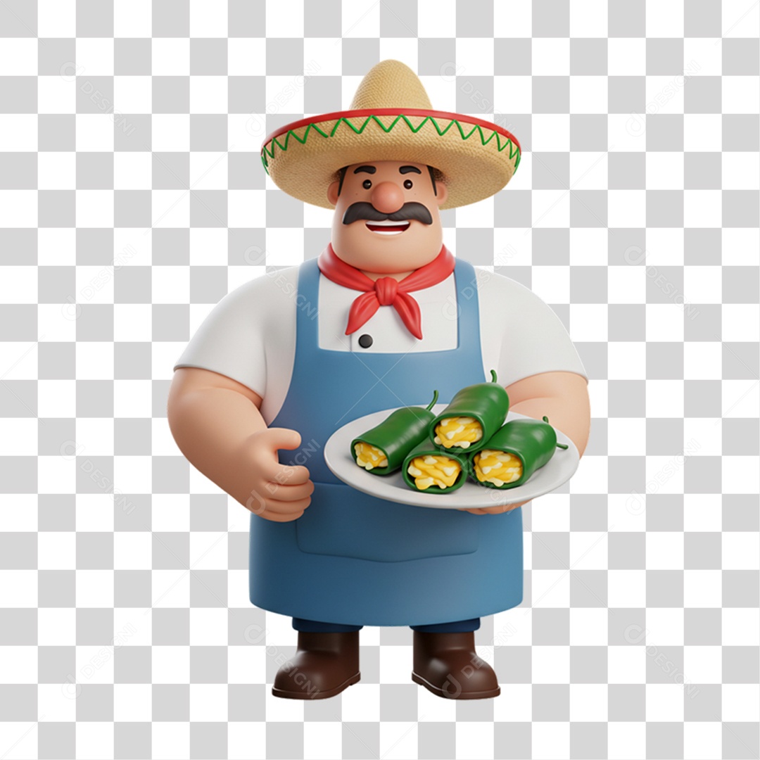 Personagem Homem Mexicano com Comidas Típicas da Região PNG Transparente