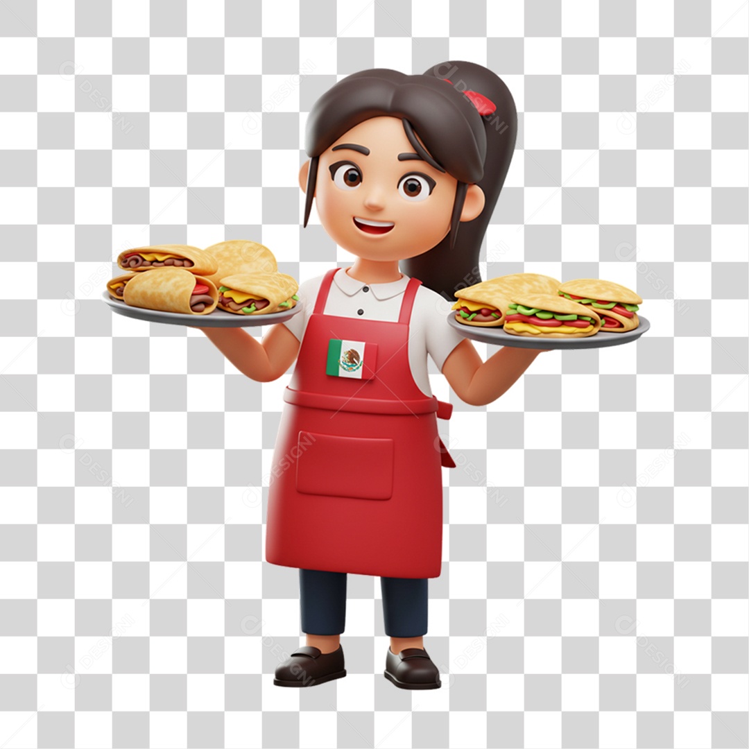 Personagem Mulher com Tacos Mexicanos PNG Transparente