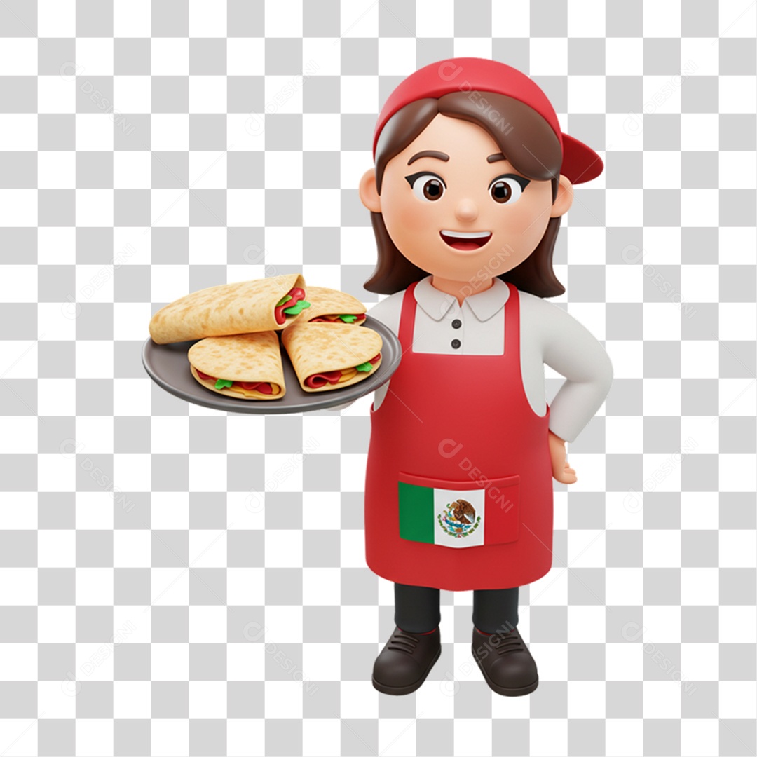 Personagem Mulher com Tacos Mexicanos PNG Transparente