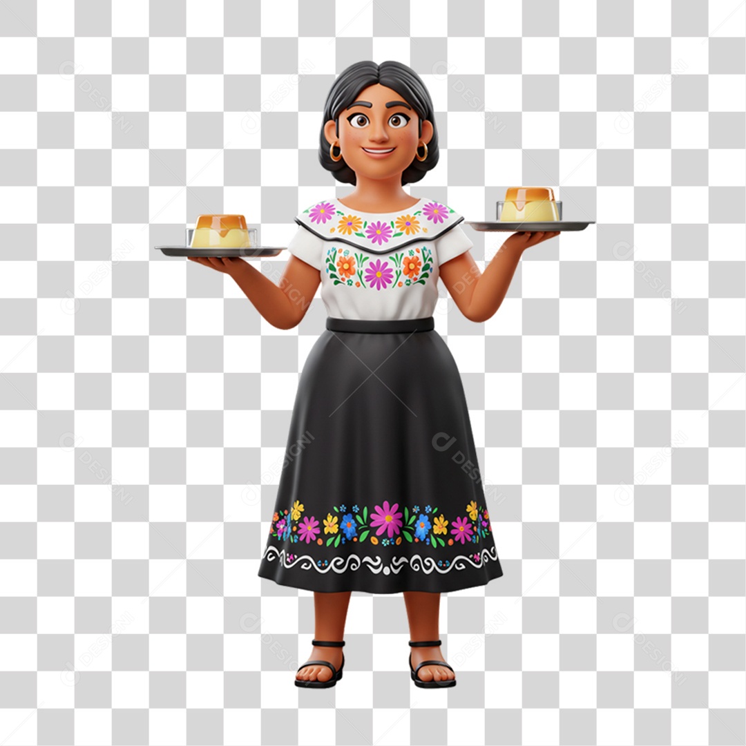Personagem Mulher Mexicana com Comidas Típicas da Região PNG Transparente