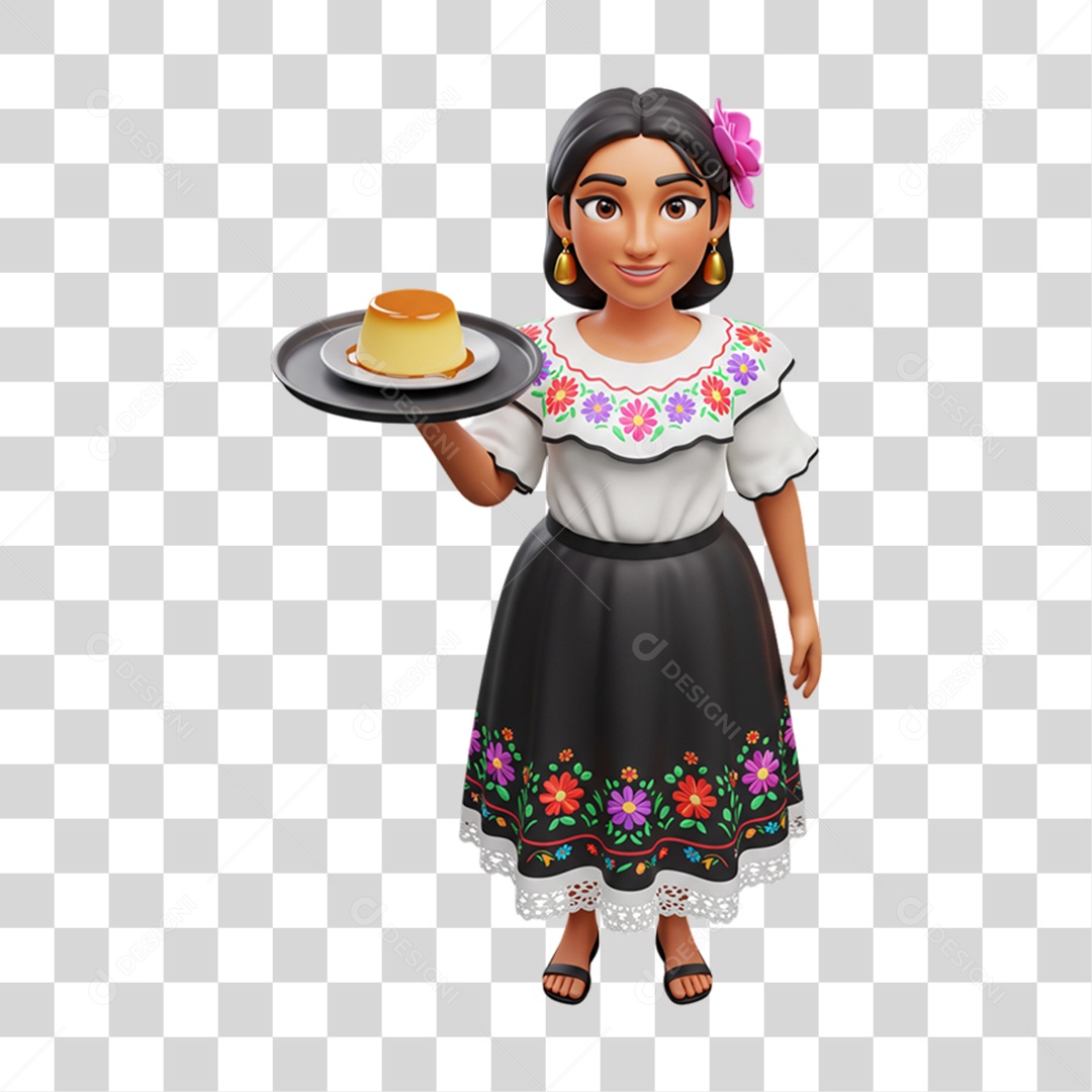 Personagem Mulher Mexicana com Comidas Típicas da Região PNG Transparente